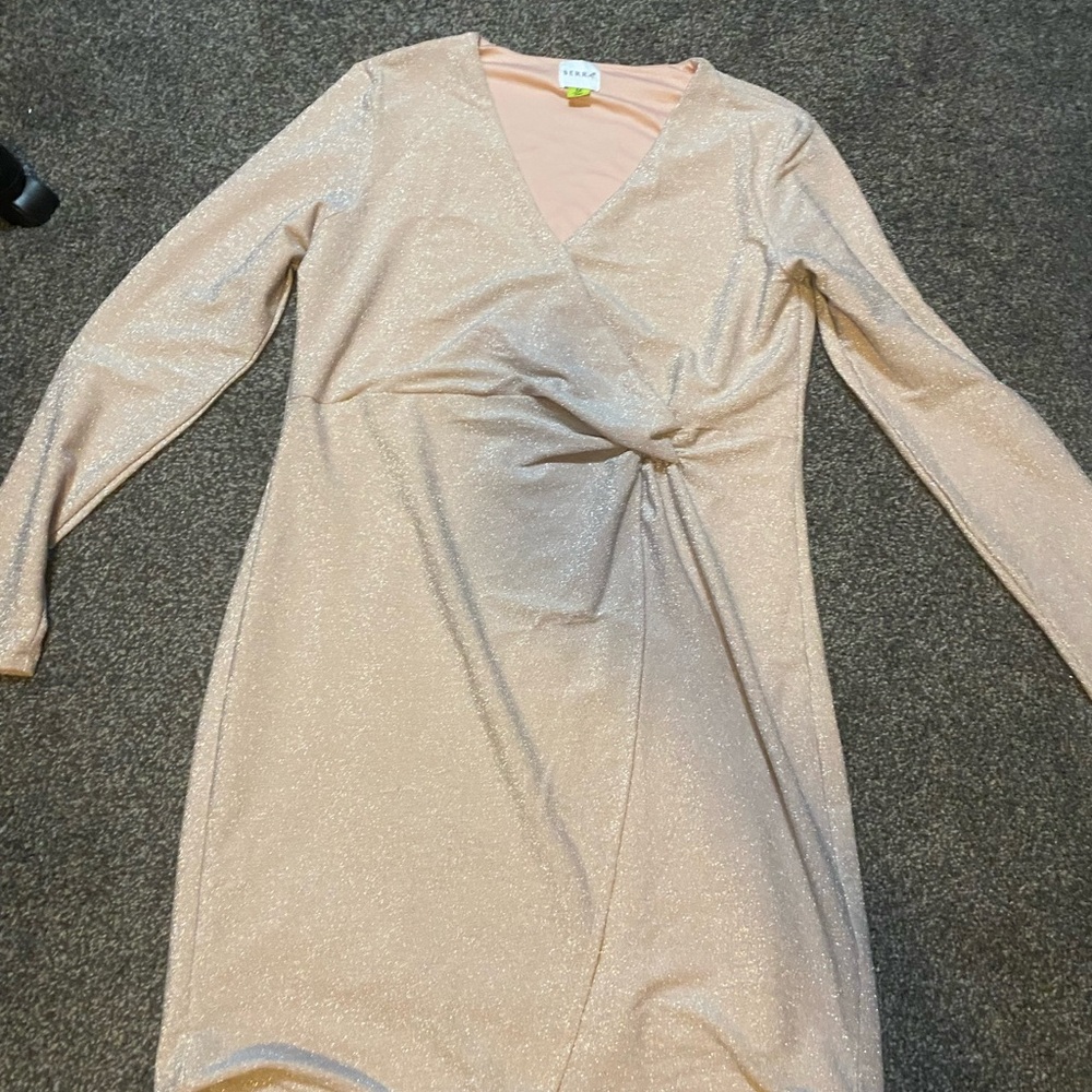 Serra Shimmering Cream Long Sleeve Dress
